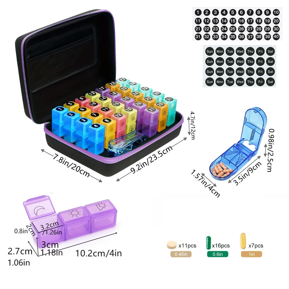 Candy color 1 month Pill storage box Personal pill storage box 3 meals a day Dispenser Pill storage bottle Large capacity storag