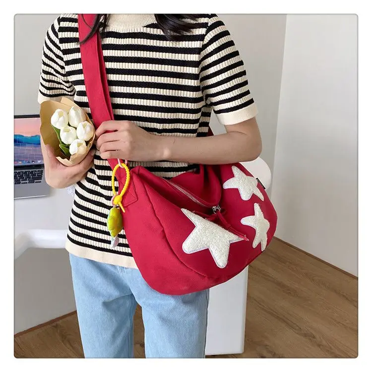 JIAERDI Star Y2k Messenger Bag Women 2023 New Harajuku Cute Canvas Casual Tote Crossbody Bag Ladies Red Bolsa Mujer Aesthetic