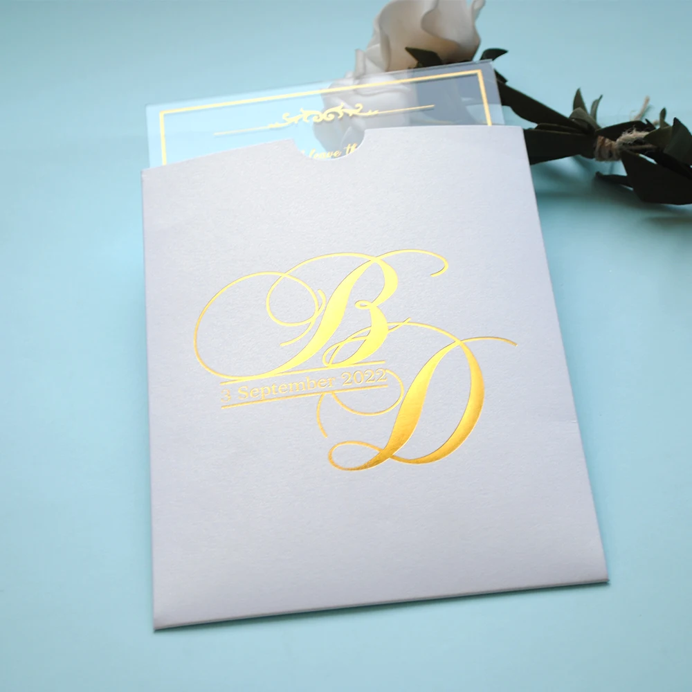 Clear Acrylic Card with Pocket Envelop, Custom Print Wedding Invitation, Logo on the Envelop Need Extra Cost, 30 Pcs