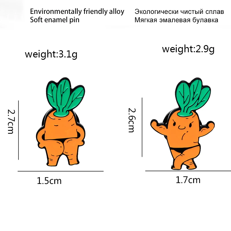 Cute Orange Carrot Master Brooches Bodybuilding Carrot Man Bikini Radish Enamel Pins Badge Brooch For Women Wholesale Jewelry