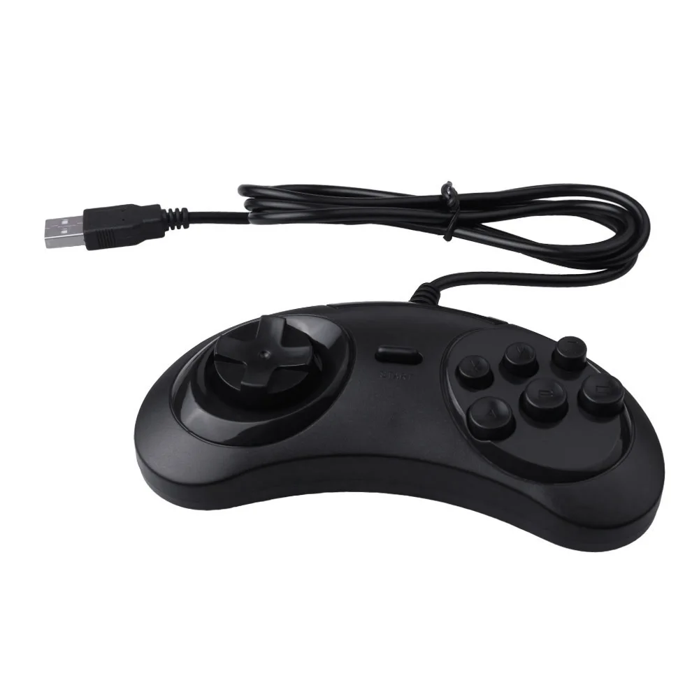 Gamepad Wired 6-Key Usb Game Controller Joypad For Sega Genesis / Md Pc / 2 Y1301 / Mac Mega Drive Black Plastic