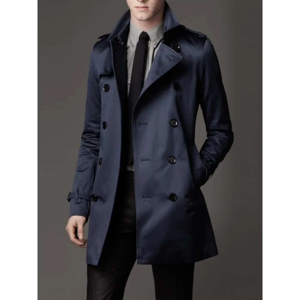 

Spring And Autumn Business Slim-fit Trench Coat Korean Style British Mid-length Double Breasted Long Windbreakerjacket Plus Size