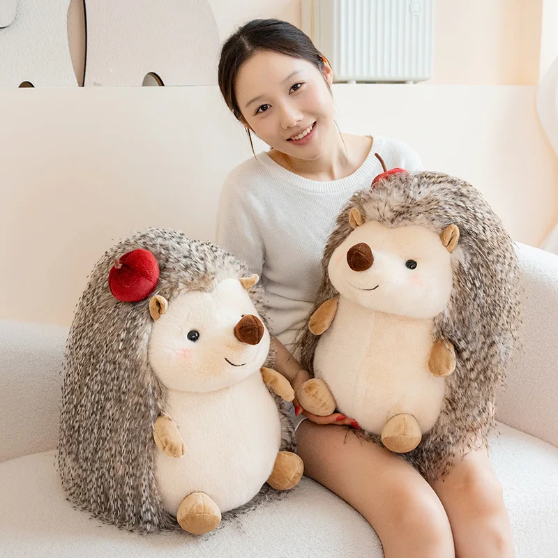 Chubby Hedgehog Plush Toy Kawaii Long-Haired Hedgehog Doll Cute Animal-Shaped Stuffed Sofa Pillow Home Decor Ornament Kids Gift