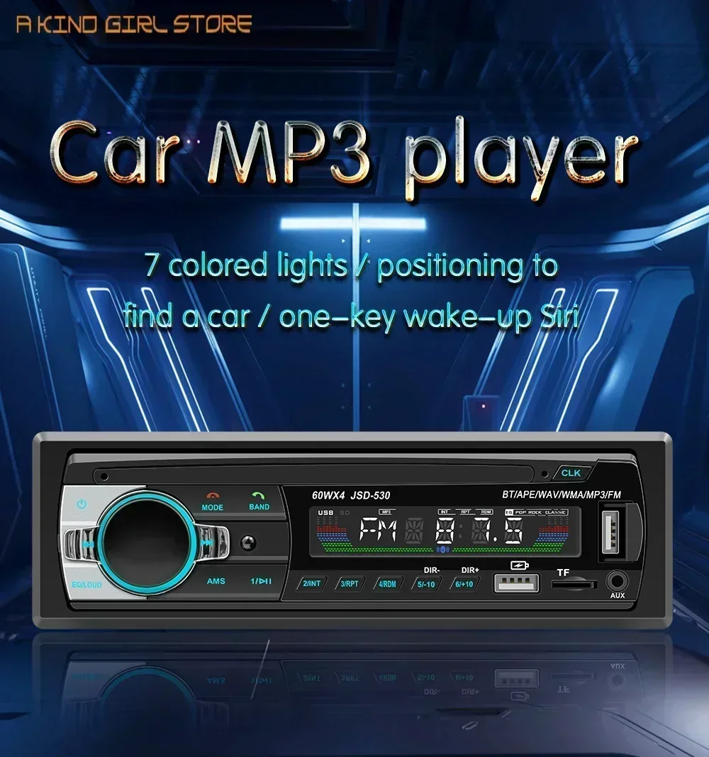 Car Radio 1 Din Stereo Player Digital Bluetooth Car MP3 Player 60WX4 FM Radio Stereo Audio Music USB/SD with In Dash AUX Input 