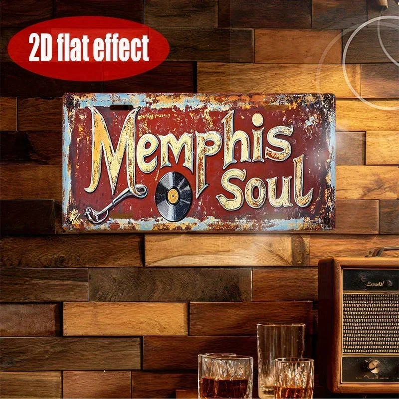 2D Flat, 1pc Memphis Soul Music Vintage Metal Sign - Retro Red & Yellow TN Tribute Wall Decor, Heavy-Duty Aluminum Plaque