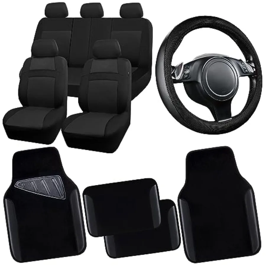 

3D Air Mesh Car Seat Covers Full Sets for SUV Sedan Truck with 5mm Sponge, Black Waterproof Floor Mats Steering Wheel Cover, Ai
