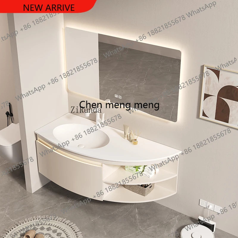 

Corian integrated basin circular arc bathroom cabinet combination face wash hand basin toilet wash