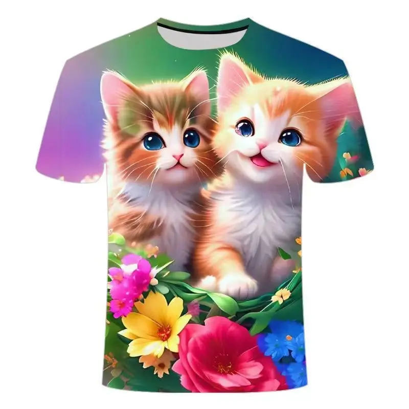 Fashion 3D Animal Men's T-shirt Cute Little Kitten Graphics Print Short Sleeve Tops Y2k Casual O-Neck Men/Women Streetwear Tees