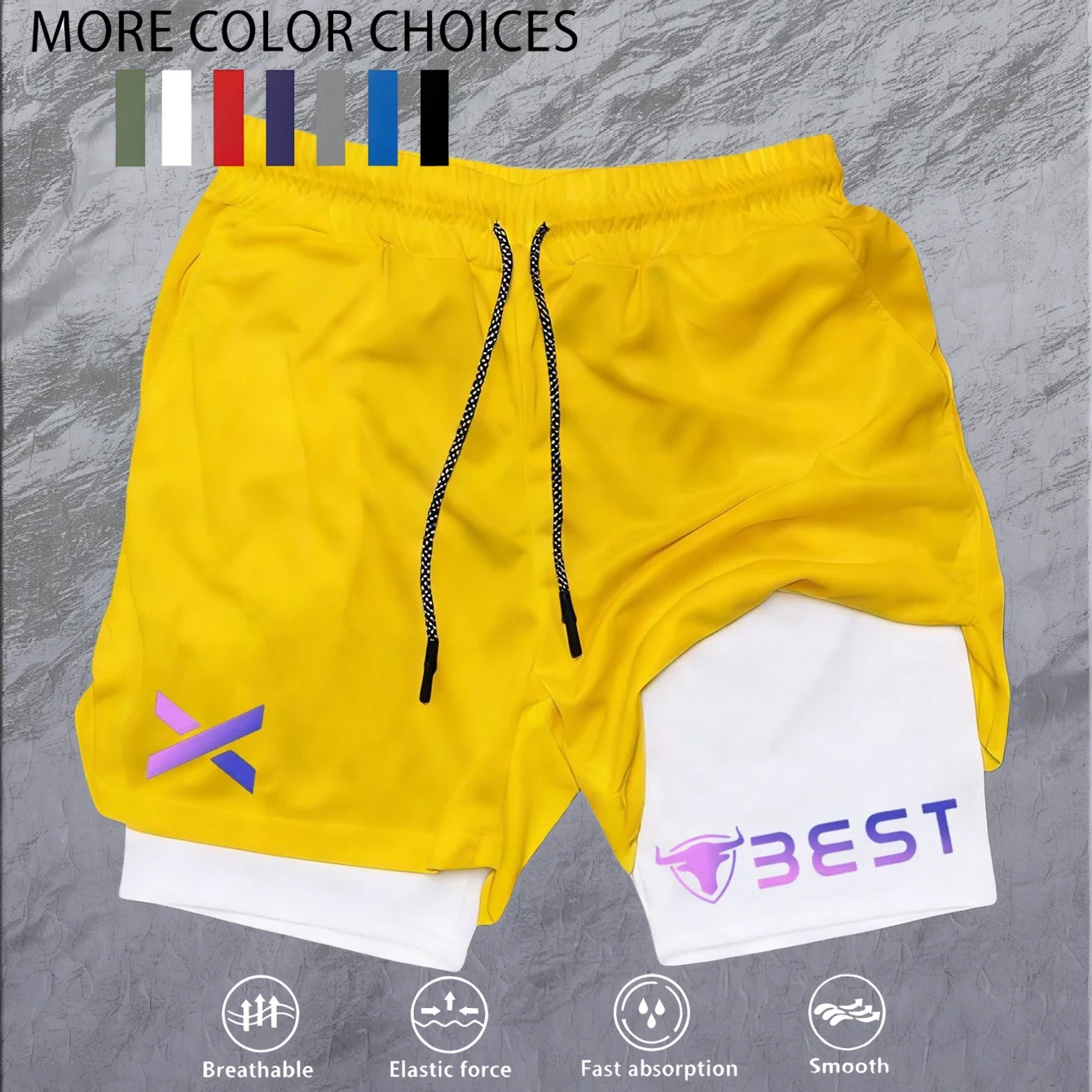 Herren Doppellagige Fitness-Shorts Männer Fitness-Studio-Training 2-in-1 Sportshorts Schnelltrocknende Workout-Jogging-Shorts Doppelschichtige Sommer-Shorts – Detail 9
