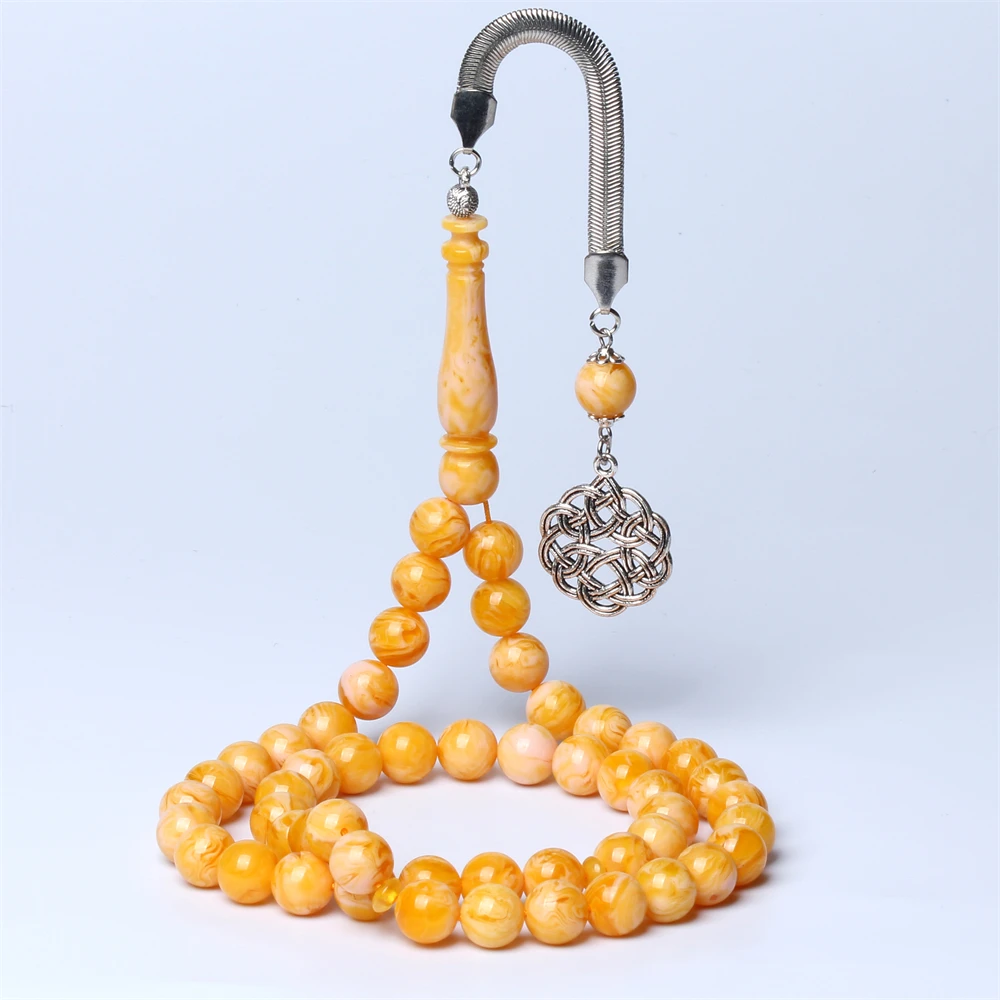 

Hot sell religious Prayer rosary Meditation misbaha yellow resin amber 10mm 51beads tasbih turkish tesbih prayer bead