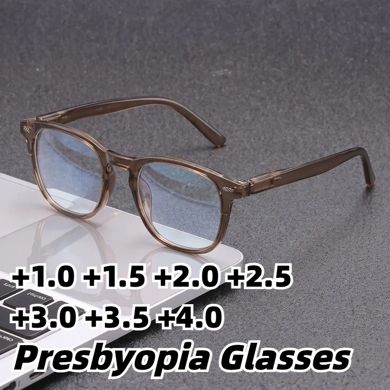 Classic Rectangular Anti-Blue Light Presbyopia Glasses Ultra-Lightweight Comfortable Reading Eyeglasses with Spring Temples