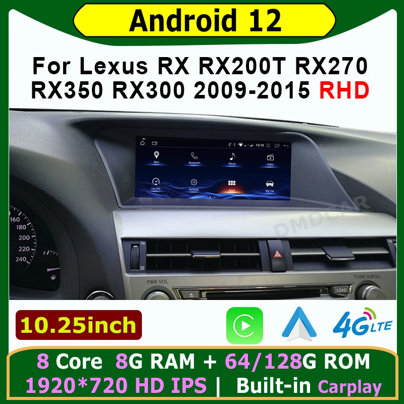 Android 12 128G Car Radio For Lexus RX RX270 RX350 RX450H 2009-2015 Multimedia Video Player CarPlay Autoradio GPS Navigation 4G