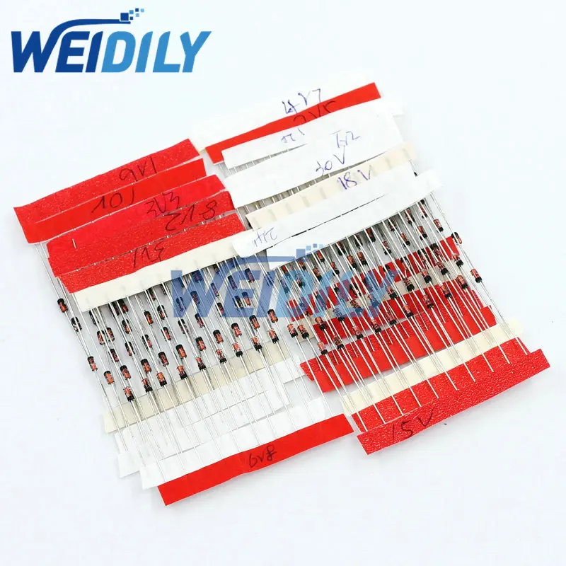 Kit de diodo Zener para DIY, componente, 1W, DO-41, 3.3V-30V, 14 valores, 10pcs, novo, 140pcs