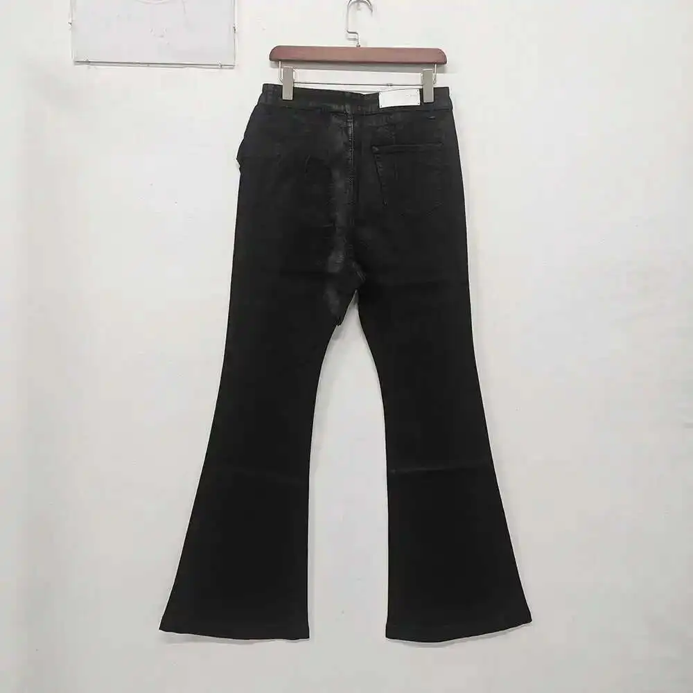 PFNW هاي ستريت المغلفة نحى مايكرو مضيئة السحب الجينز الأسود الرجال المد فضفاض مايكرو تمتد مشمع بنطلون المتخصصة تصميم 28W5688