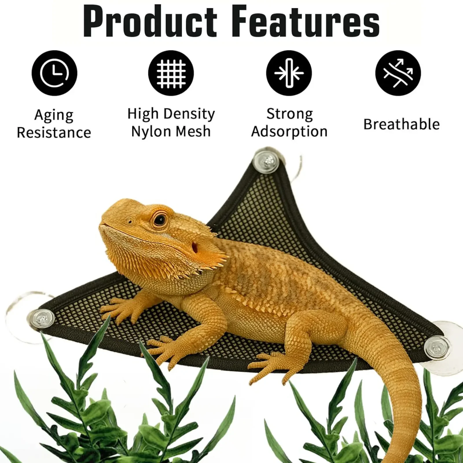 Chamäleon-Eidechsen-Hängebett, atmungsaktive Saugnapf-Schaukel für Reptilien und Geckos, Landschaftsgestaltung und Ruhezubehör