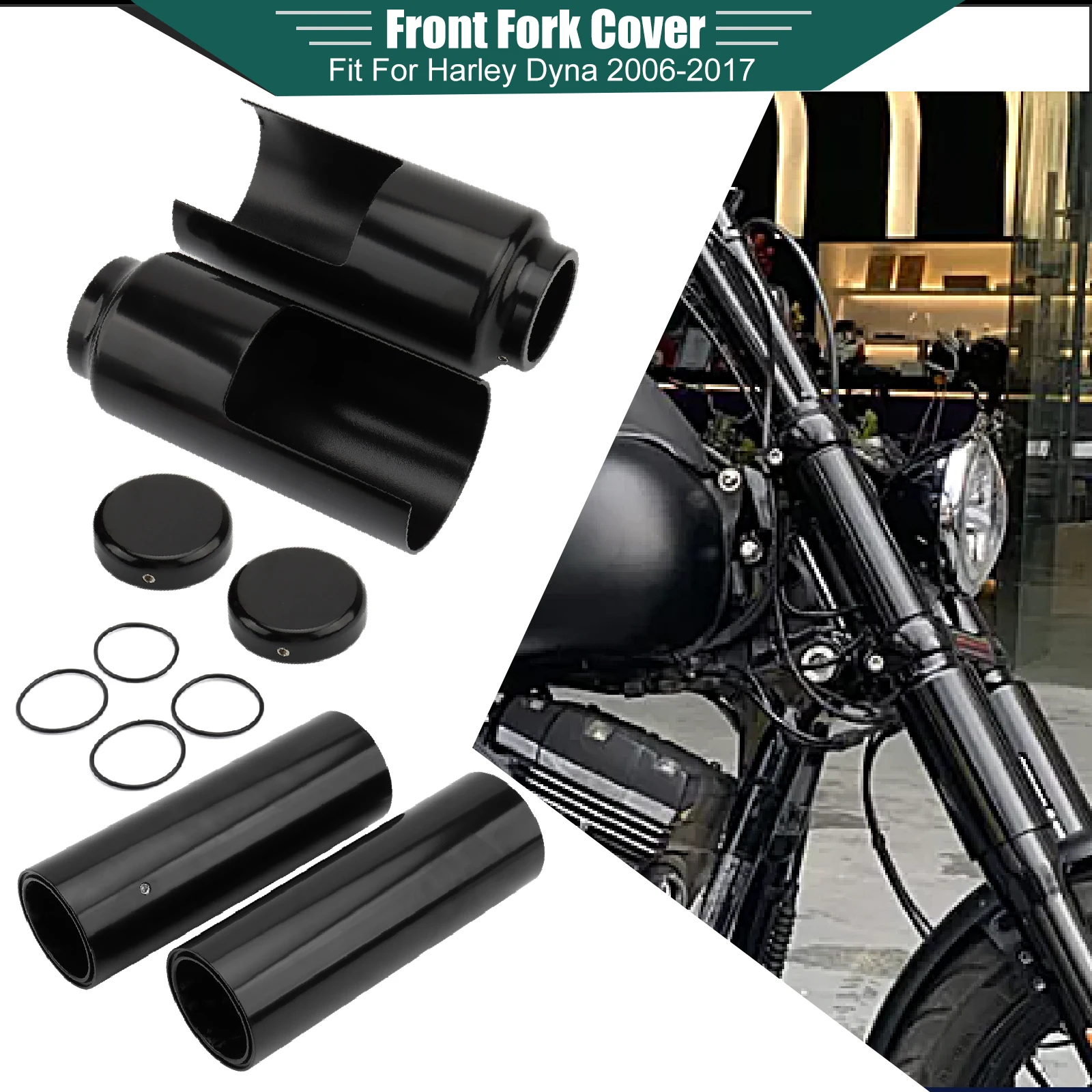 Motorcycle Front Fork Cover Upper Lower Tube Caps Shock Absorber Protective Sleeve Kits For Harley Dyna Fat Bob Street Bob 06-17