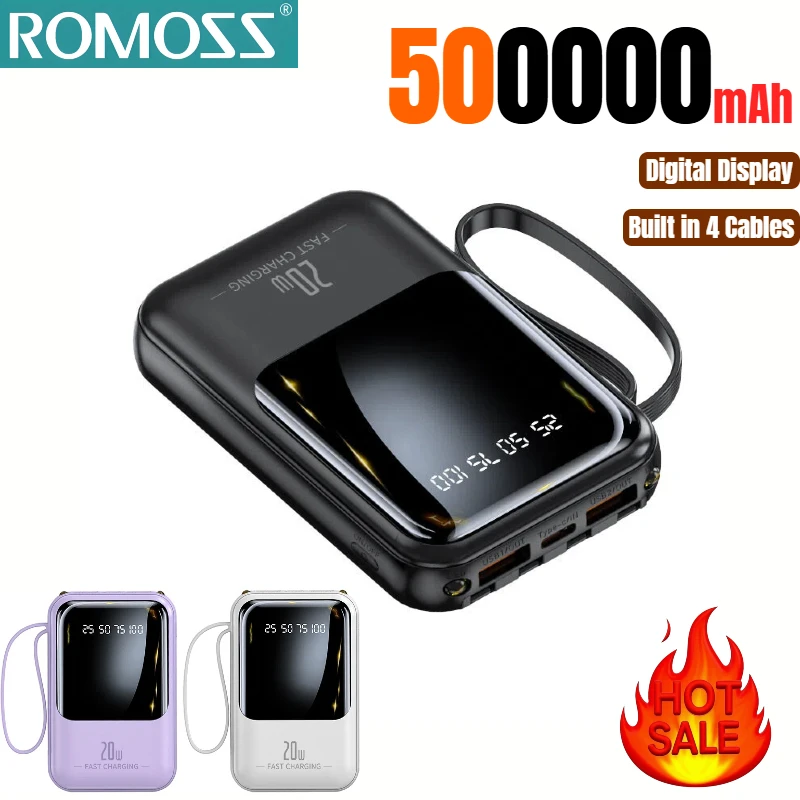 

Портативный внешний аккумулятор ROMOSS 500000 мАч с фонариком, большая емкость, сверхбыстрая зарядка, цифровой дисплей, внешний аккумулятор 2026
