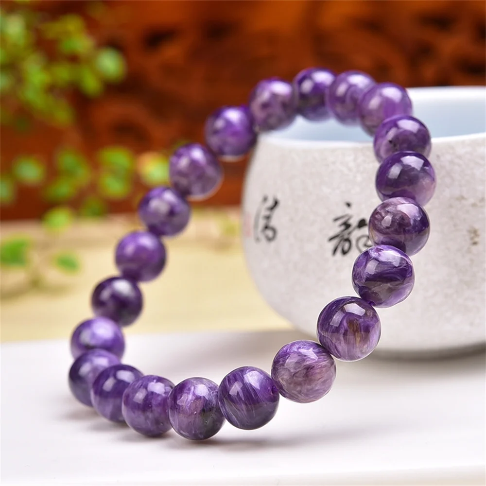 9.5MM Natural Charoite Bracelet Women Reiki Healing Fengshui Lucky Bangles Women Hoilday Gift 1PCS