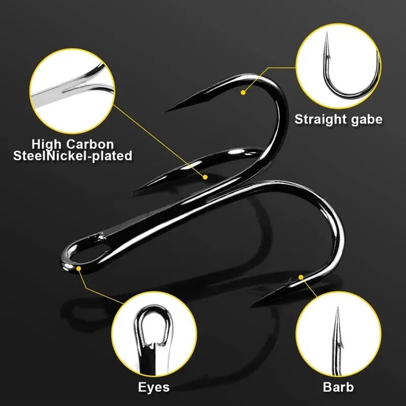 50Pcs /Box #2/#4/#6/#8/#10 Fishing Hook High Carbon Steel Treble Overturned Hooks Fishing Tackle Round Bend Treble For Bass