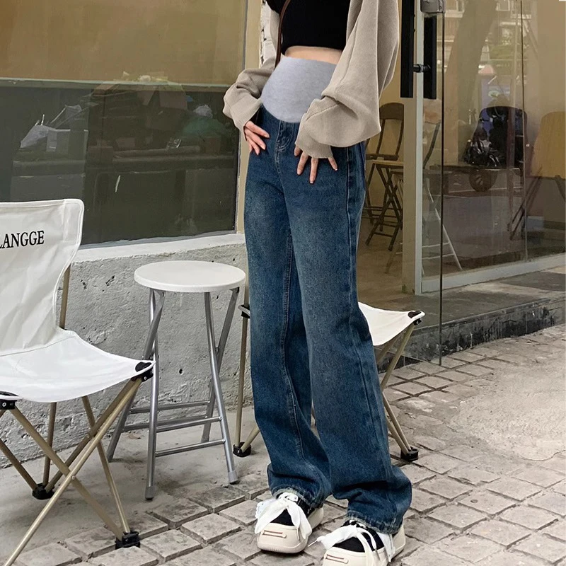 Plus Size Pregnant Pants Belly Support Trousers Jeans Maternal Clothes for Pregnant 2024 Fashion Premama Clothing Wide Leg Pants