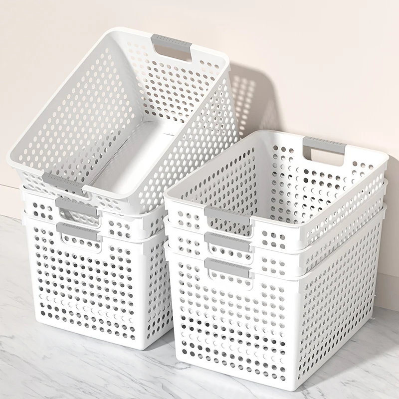 Handheld White Plastic Storage Basket Fruit Snacks Sundries Kitchen Plastic Basket