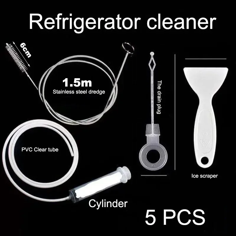 Refrigerator Drain Clean Brush Suction Syringe Hose 1.5M Drain Hole Dredge Kit Fridge Cleaner Stick Washing Cleaning Tools