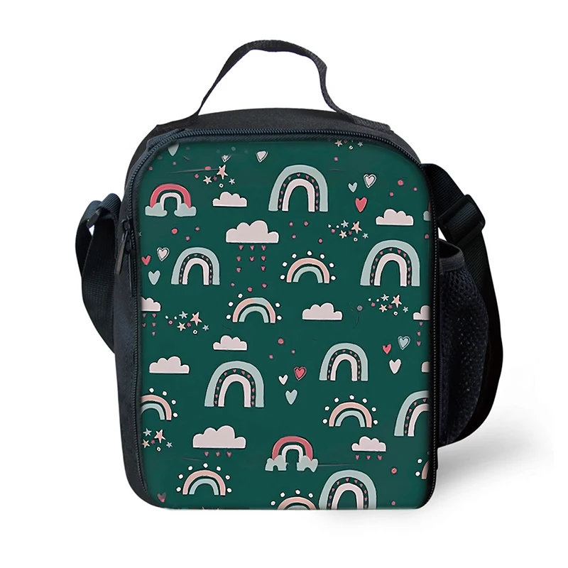 Rainbow Green Shoulder Strap Insulated Bag Lunch Box Bag Cartoon For Boy/Girls Best Gifts Student Waterproof Lunch Bag Picnic