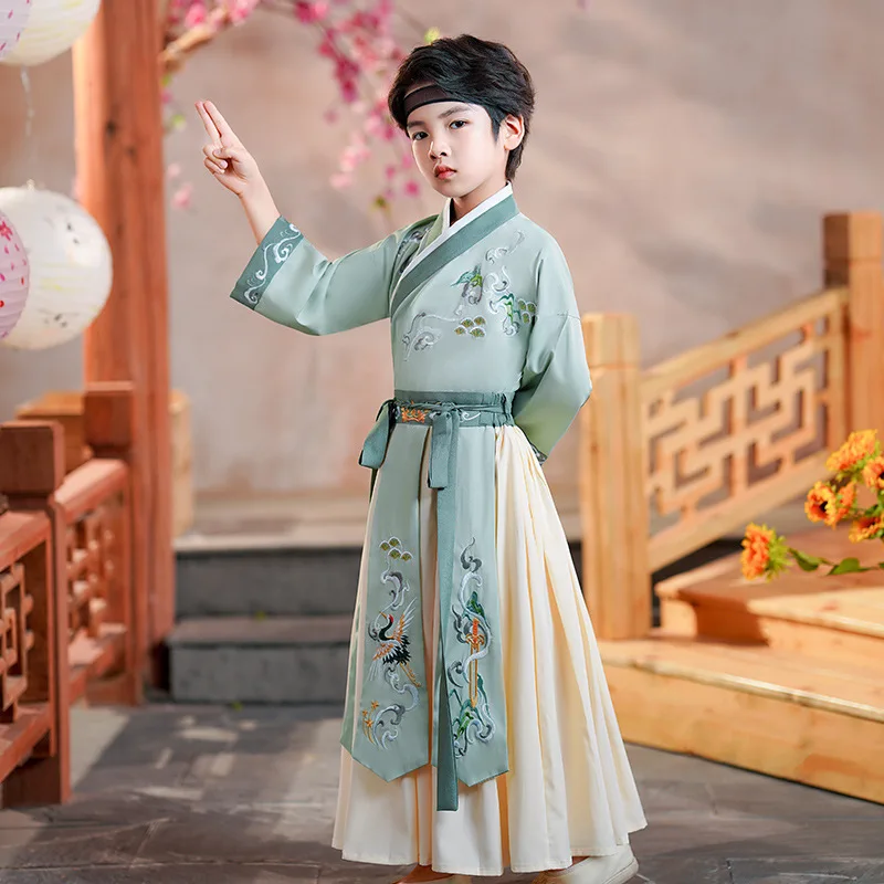 Traditional Chinese Style Embroidered Hanfu Children Boys Samurai Knight Party Cosplay Costume Kids Tang Suit Performance Outfit
