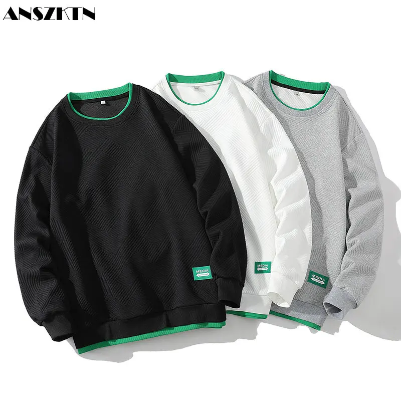 

ANSZKTN Flat white background Japanese spring and autumn new men's sweatshirt public version fashion brand loose long-sleeved T-