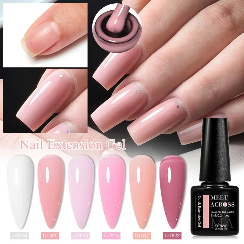 MEET ACROSS 6 stks/set Melkachtig Wit Helder Roze Quick Extension Gel Polish Vinger Extension Semi Permanente Nart Art Harde Gel Vernis