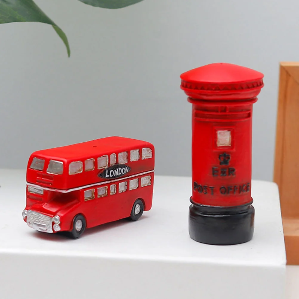 2 Pcs Ornaments Desktop Resin Telephone Booth Children's Room Decor Red Car Accessories Toy for Travel