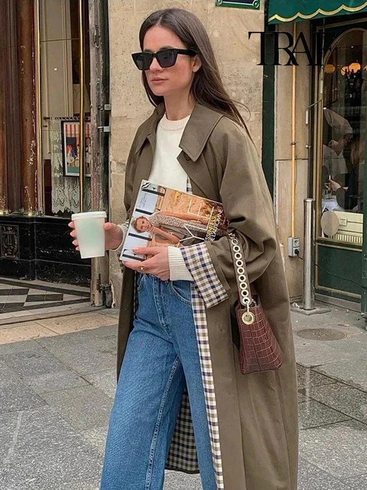 معطف نسائي طويل خريفي وشتوي بأكمام طويلة بأكمام طويلة ذات صدر واحد بأكمام طويلة معطف فضفاض بلون واحد بسيط من الشارع