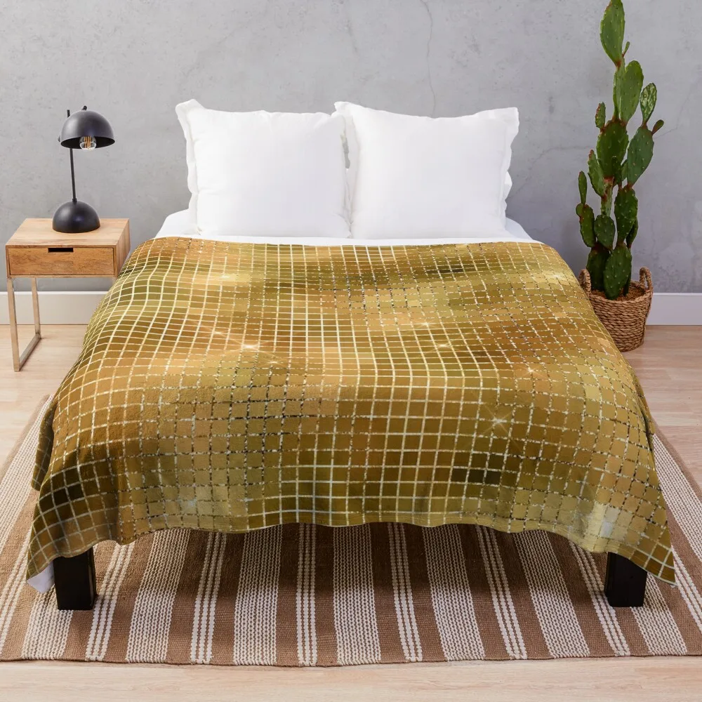 Image of a Sparkling Gold Disco Mirrors Geometric Pattern Throw Blanket Extra Large Throw anime manga Decorative Sofas Blankets