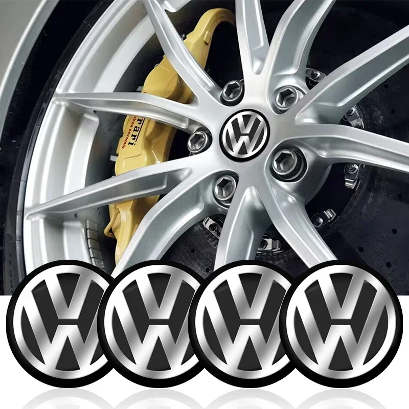 4Pcs Car Wheel Hub Center Metal Decals Sticker Accessories For VW GTI Polo Golf Passat Tiguan Arteon Touareg Taigo Caddy Jetta