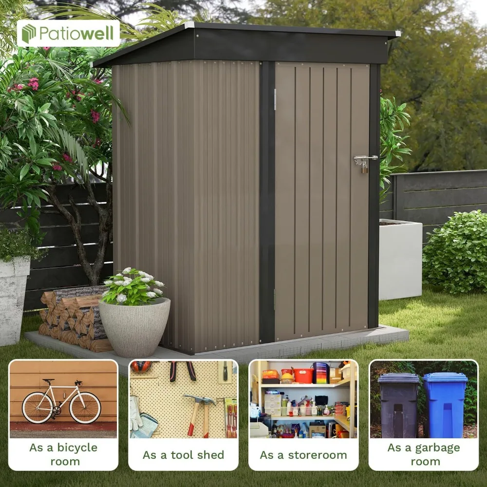 Imagem -05 - Prefab Tool Shed House com Telhado Inclinado e Porta Bloqueável Armazenamento ao ar Livre Mobile Shed Container Brown Freight 5x3ft