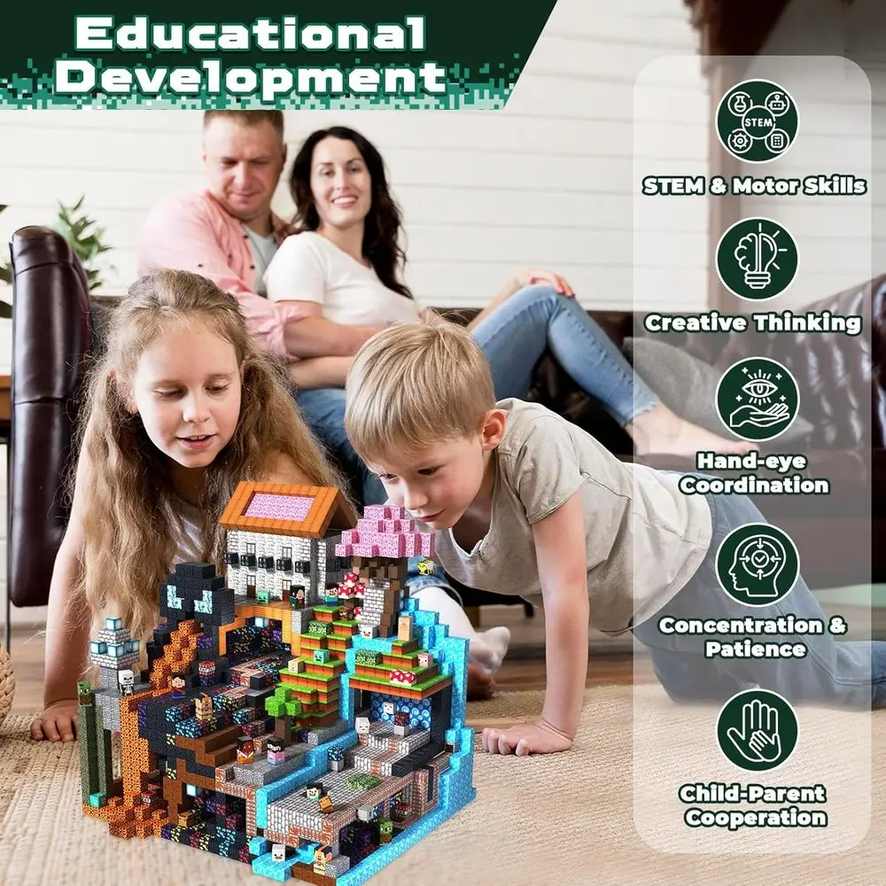 Conjunto de blocos de construção magnéticos - 300 peças, brinquedos STEM para crianças, presentes sensoriais Montessori para idades de 3 a 10 anos