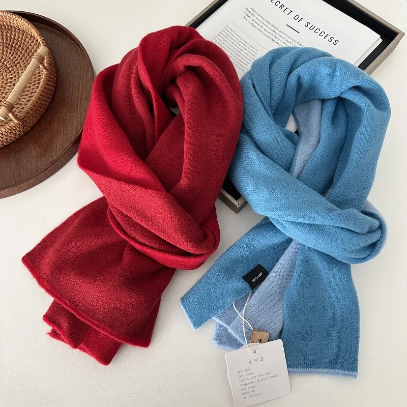 

Мягкий и приятный для кожи шарф из 100% шерсти, двусторонний однотонный, универсальный теплый зимний головной убор, высококачественный и легкий.