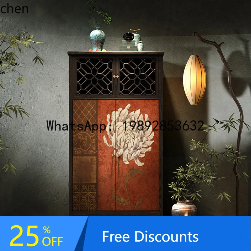 

CC Floral and Bird Solid Wood Sideboard Cabinet for Bedroom Wall Storage