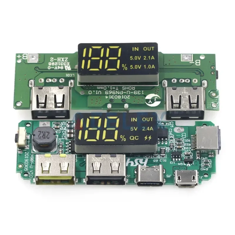 แบตเตอรี่ลิเธียมLED Dual USB 5V 2.4A Micro/Type-C USB Mobile Power Bank 18650 โมดูลชาร์จวงจรป้องกัน