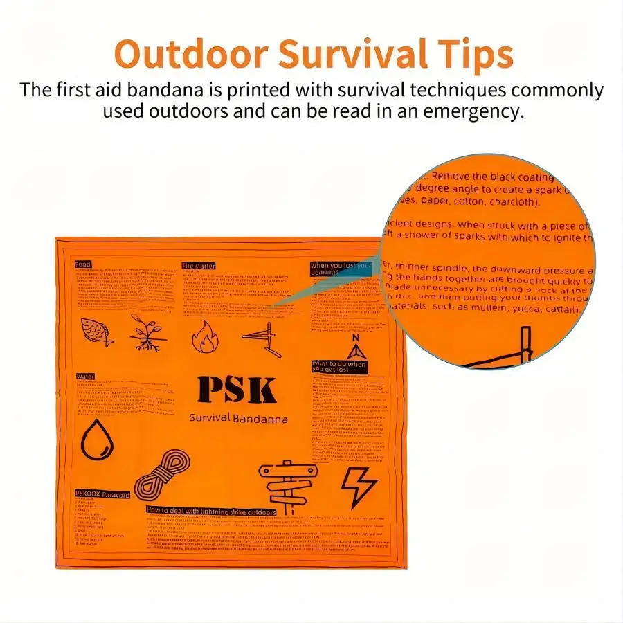 1pc Outdoor Tactical Square Scarf Camping Orange Survival Scarf Multi functional Headband EDC Survival Tool