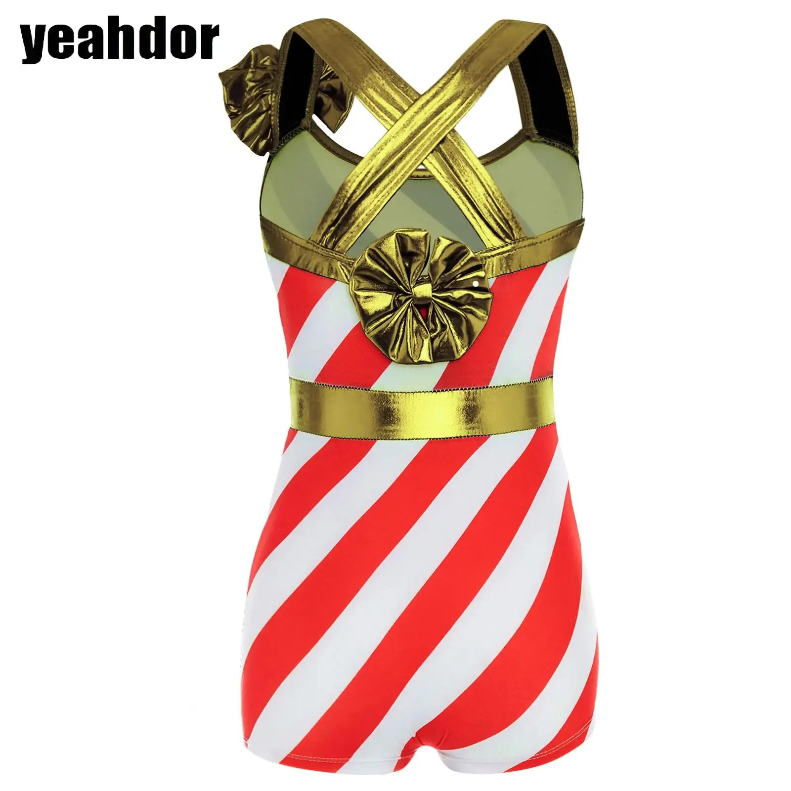 الفتيات عيد الميلاد أزياء رقص قصب الحلوى مخطط ارتداءها عبر الكتف الأشرطة عيد الميلاد سانتا قزم Unitard رداء رقص الباليه بذلة