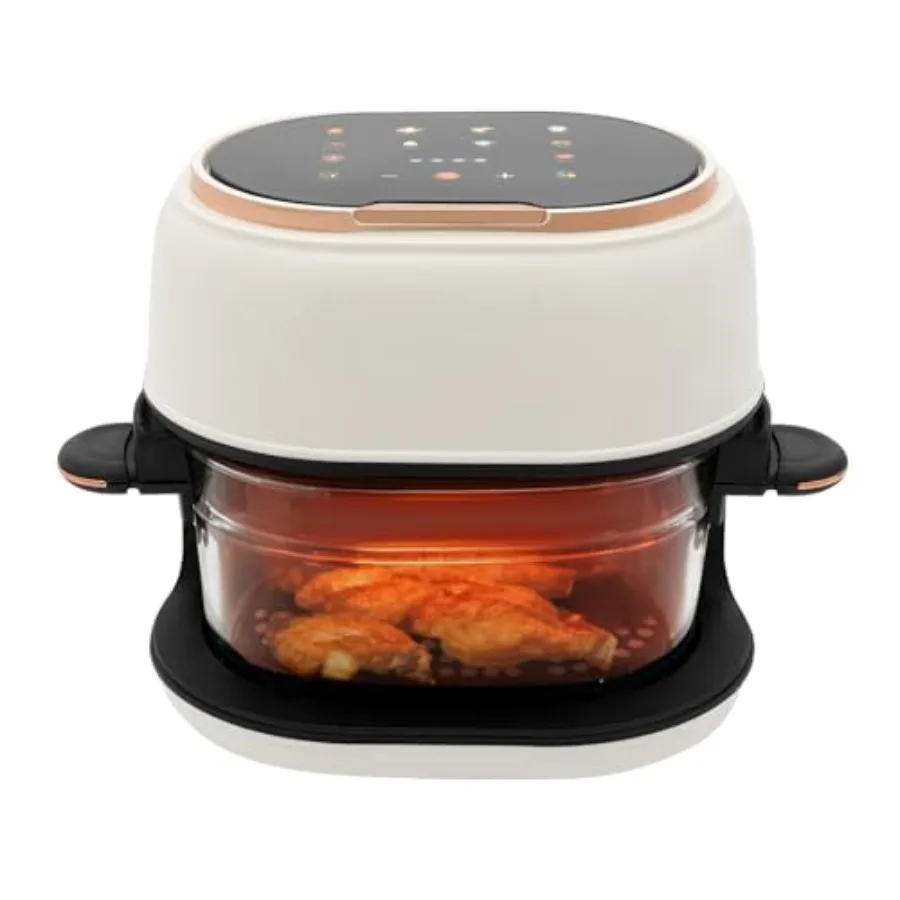 

Аэрофритюрница 4,2 л с прозрачной стеклянной корзиной, 900 Вт, сенсорный LED-дисплей, регулируемая температура 140-374°C, для домашнего использования