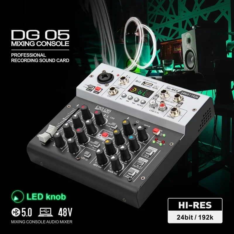 DG05 Audio Interface Sound Card with Monitoring,Studio Quality 24bit 192k,5.0 BT For PC,Electric Guitar Live Recording , Singing