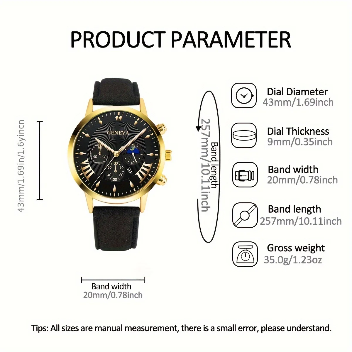 3pcs/set, Men's Casual Scale Calendar Watch & Classic Bangle Set (1 Watch + 2 Bangles), Ideal choice for Gifts