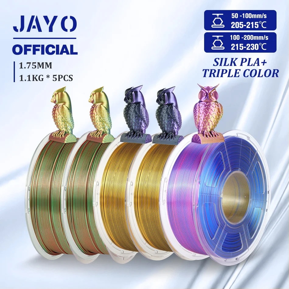 JAYO SILK PLA-filament 1,75 mm dubbele kleuren 3D-printerfilament Co-extrusie Zijde Drievoudige kleuren 3D-filament Glanzend Veelkleurig Verandering