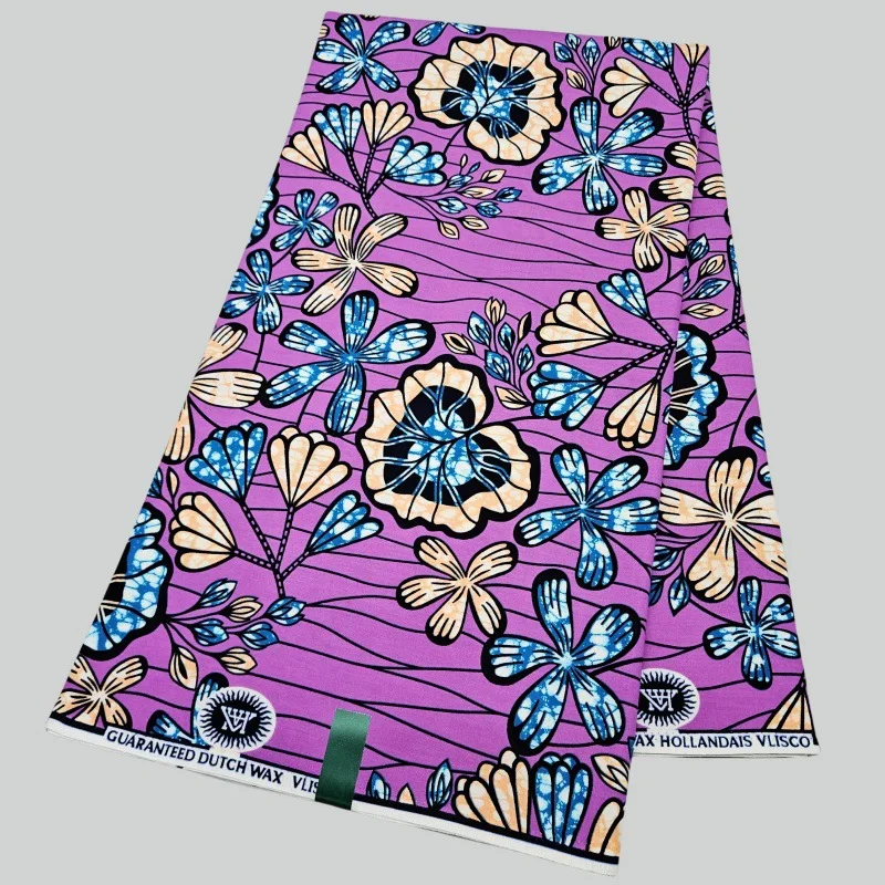 

Желто-фиолетовая хлопковая африканская восковая ткань для шитья своими руками, платье с цветочным принтом, юбка, брюки, подушки, ширина 46 дюймов, длина 6 ярдов, R4009