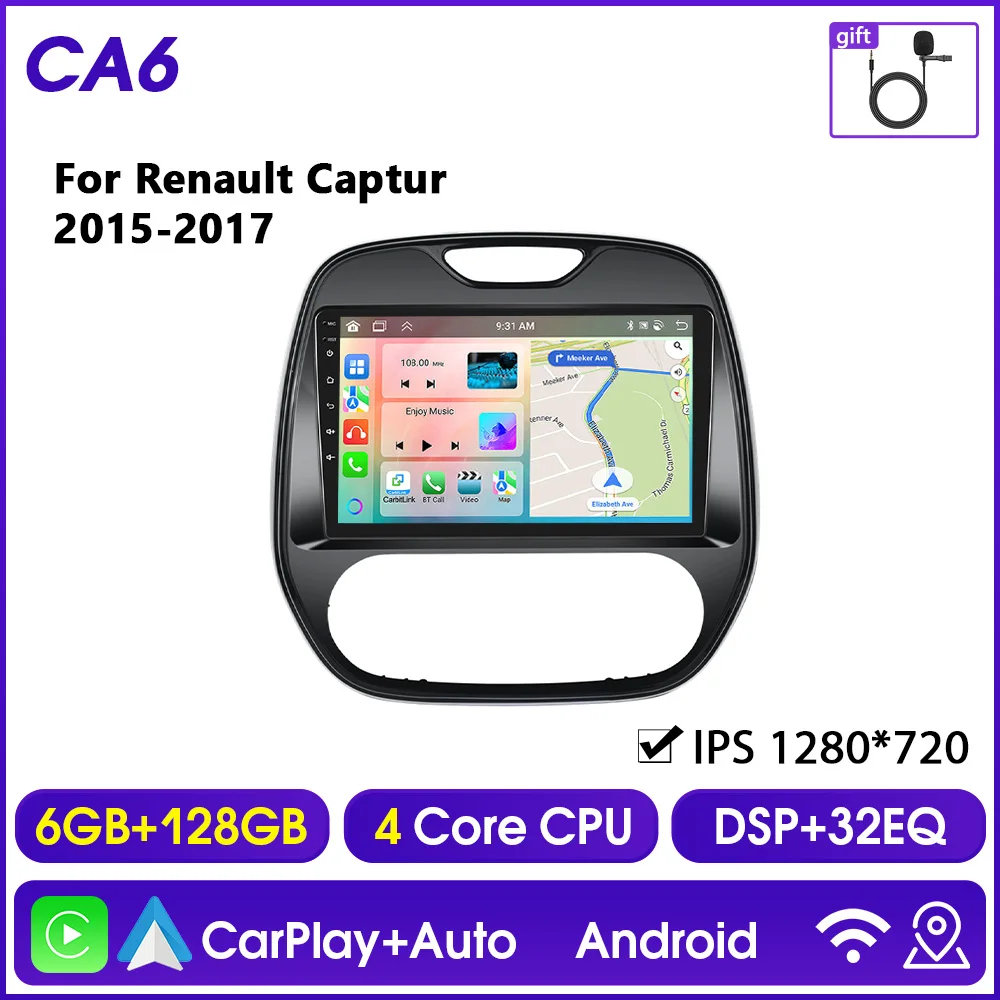 Hikity 2Din Carplay Autoradio Voor Renault capturr 2015-2017 Niet voor spooin Multimedia Speler Android Auto GPS Bluetooth RDS DSP