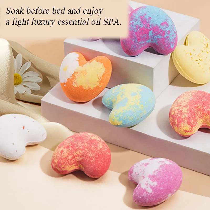 Bolas de sal de baño de corazón de amor, bolas de baño de aceite refinado fitoaromático, alivio del estrés, bombas de baño hidratantes exfoliantes, 5 piezas, 40g