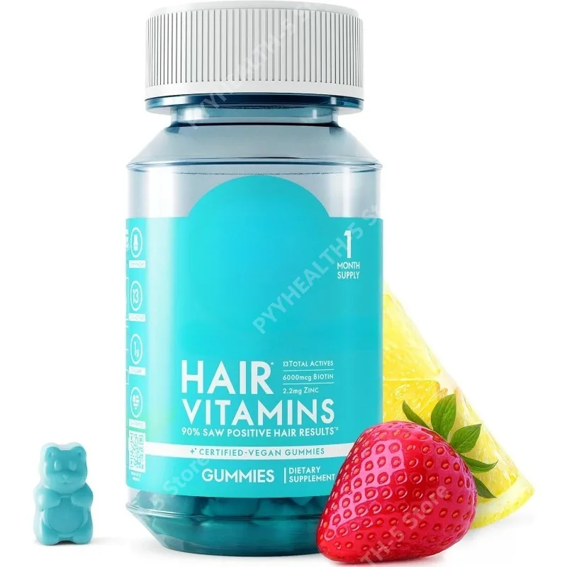 

Витаминные жевательные конфеты для волос с биотином 6000 мкг, усиленная формула, для роста волос у мужчин и женщин, веганские, с витамином B12, MSM, инозитолом, Омега-3