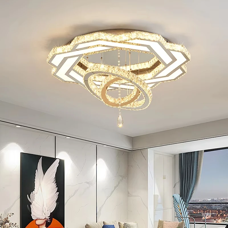 Nordic Minimalist Luxury Crystal Led Ceiling Chandelier Living Dining Room Bedroom Ceiling Lamps Home Decor Crystal Pendant Lamp